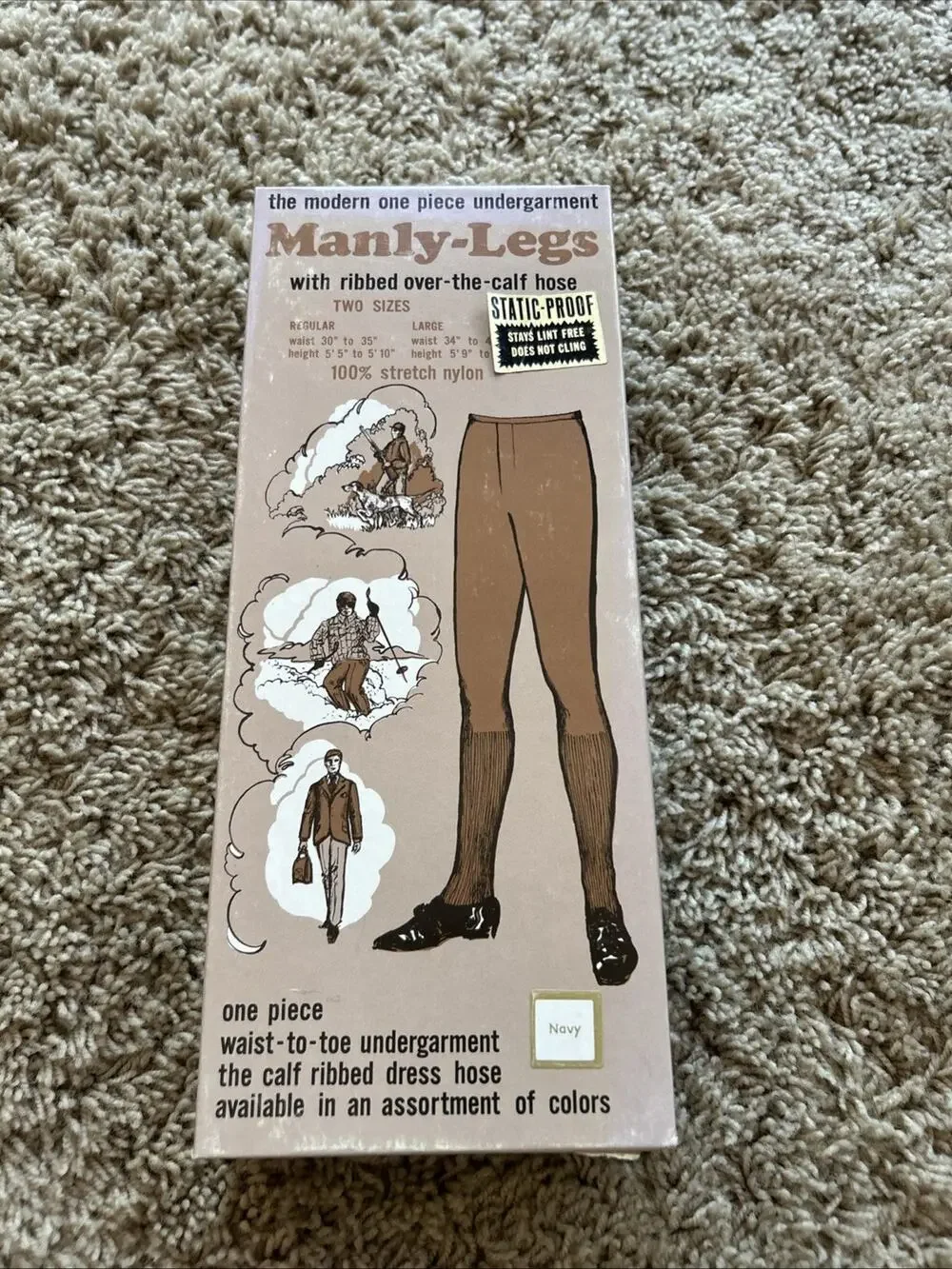 RARE Vintage sz L Manly-Legs Hose Ribbed Over The Calf 1960s 1970s NOS NAVY F26